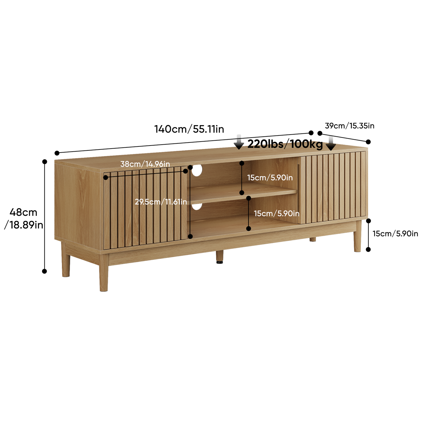 55-inch TV Stand, Mid-century Modern Style TV Stand Suitable For 55 65-inch TVs, Entertainment Center With Storage, Media Console For Living Room And Bedroom, Oak Color