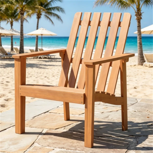 Natural Finish Acacia Wood Adirondack Chair, Ergonomic Backrest & Extra Armrests Heavy Duty Outdoor Lounge Chair For Garden Lawn Gathering