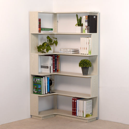 90cm 35.43 Extended Size 5-Tier Freestanding L-Shaped Corner Bookshelf For Living Room,Bedroom,home Office Wooden Bookcase With Anti-drop Panel And Anti Tipping Device,Display Shelf Open Storage