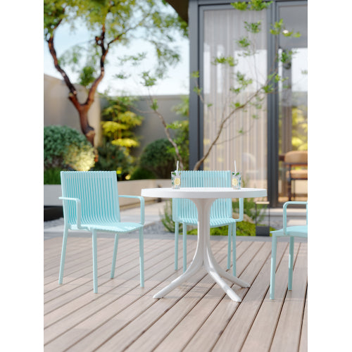 4pcs Modern Stackable Plastic Armchair For Indoor  Outdoor Use  Ergonomic Slatted Back Design, All  Weather PP Material, Light Baby Blue   Patio, Balcony, Cafe