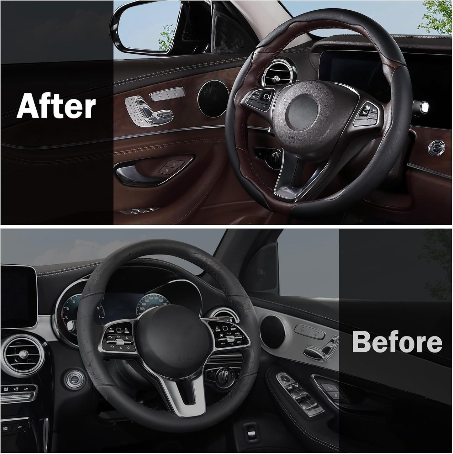 Car Steering Wheel Cover - Leather Snap-on Three-piece Set - Anti-slip Protection Cover - Steering Wheel Control Accessory - Universal Model - Black