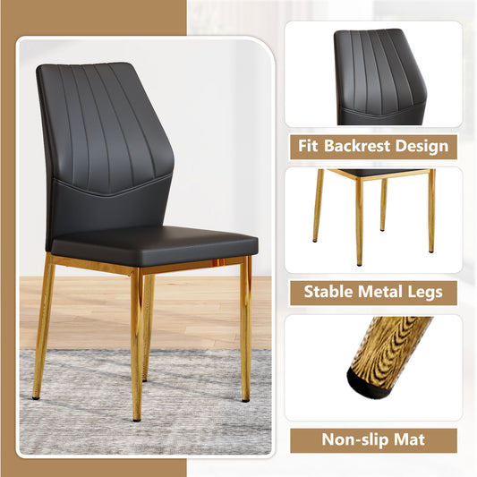 Set Of 4 Black Dining Chairs, 37 Inches High Ergonomic PU Backrest, Combines Comfort And Style.Perfectly Blends Comfort And Elegance, Injecting More Comfort And Style Into Dining Time.