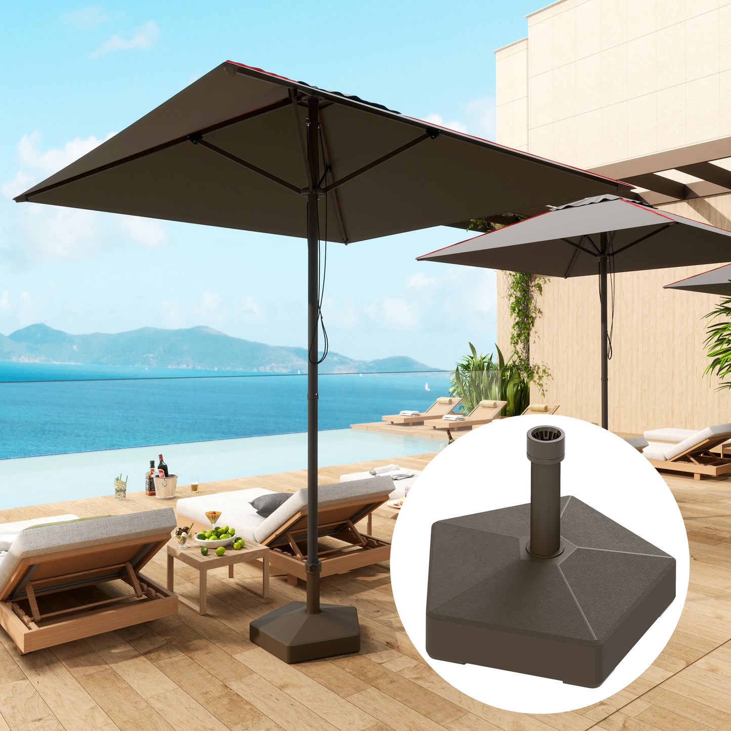 Patio Umbrella Base Holder, Heavy Duty Outdoor Umbrella Stand Base, Filled Up To 42lbs With Stand Or 33lbs With Water For Garden, Poolside, Brown