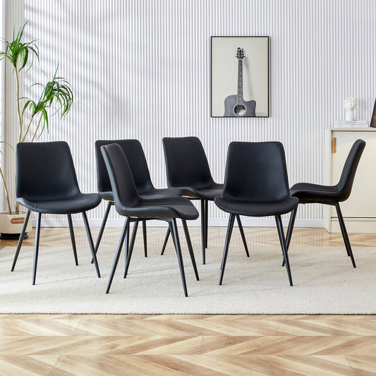 Black Artificial Leather Backrest Cushion Dining Chair, Black Metal Legs, Curved Widened Cushion Design For More Comfort, Suitable For Restaurants, Kitchens, Bedrooms, Offices. 6 Chairs   0502
