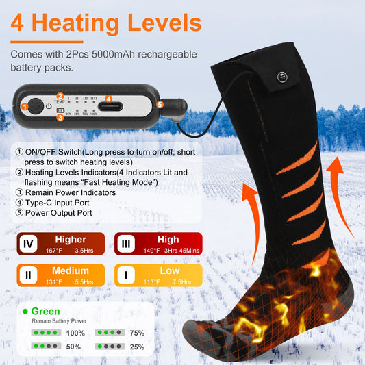 2 Types Options -- 1 Pair Of Heated Socks For Men Women Electric Heating Socks With APP Control 5000mAh Battery Rechargeable Thermal Socks Winter Warm Socks For Skiing Hiking Camping Hunting