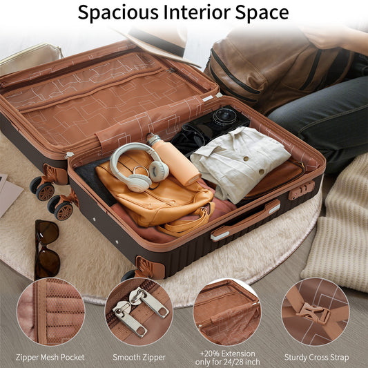 4 Piece Luggage Set Suitcase Set, ABS Hard Shell Lightweight Expandable Travel Luggage With 4 Packing Cubes, TSA Lock, Spinner Wheels For Men Women 16 20 24 28