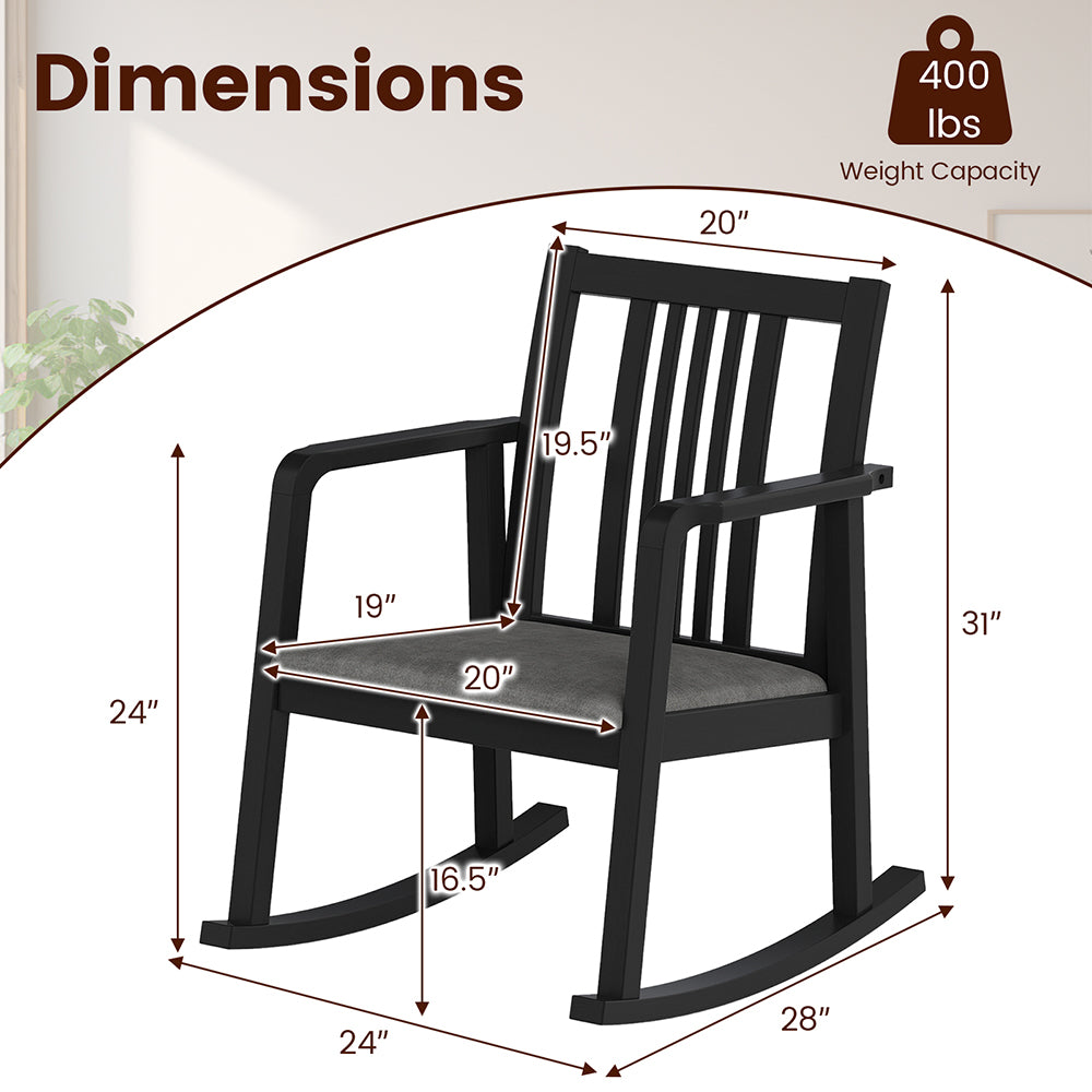 Rocking Chair With Slatted Back And Curved Armrests Rubberwood For Living Room, Bedroom, Study, Balcony Or Covered Patio