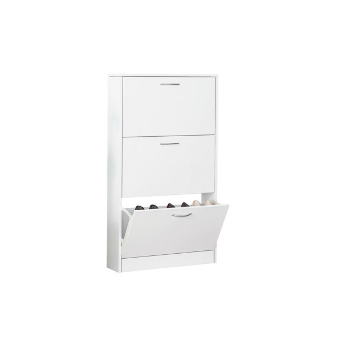 Shoe Cabinet For Entryway, White Narrow Shoe Storage Cabinet Flip Down Shoe Rack Wood 3 Tier Shoe Organizer For Home And Apartment