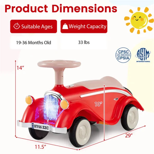 Kids Ride On Sliding Car, Foot-to-Floor Toy With LED Lights & Horn (Red 19-36 Months)