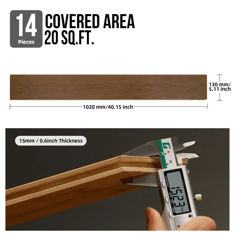 JEEDESON 40.15 Inches Long X 5.11 Inches Wide X 0.6 Inches Thick Walnut-colored Prefinished Solid Bamboo Flooring, Tongue And Groove Connection, 20 Sq Ft Per Box,14 Pieces