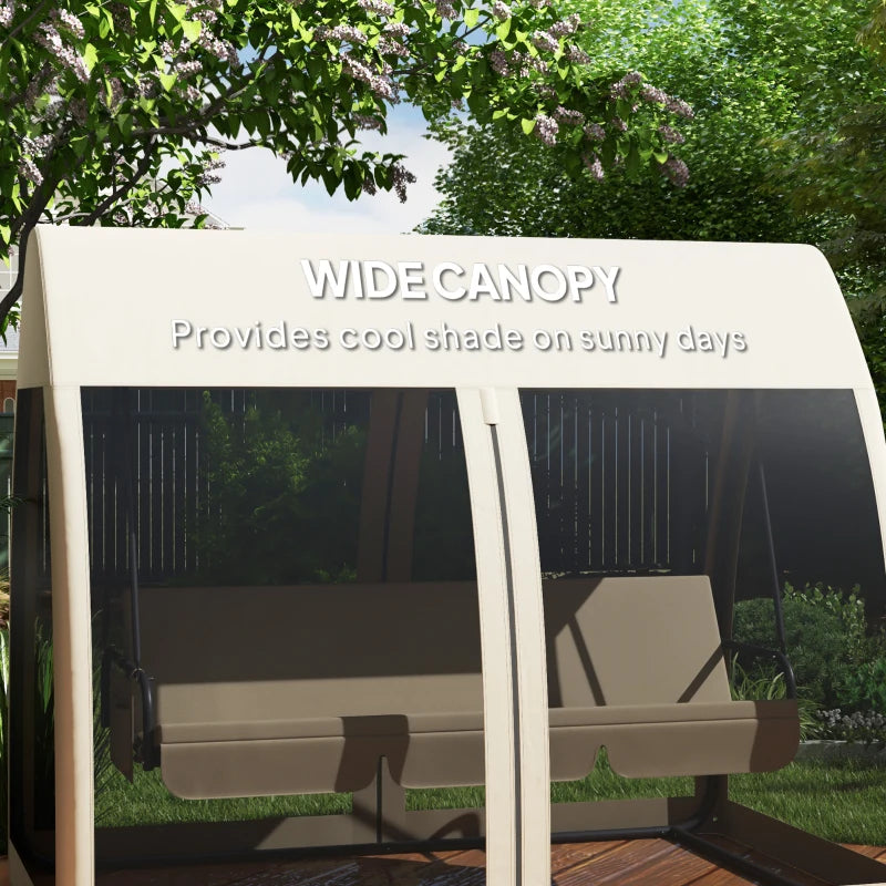 3 Seat Outdoor Swing Chair Convertible Covered Day Bed With Canopy, Mesh Netting, Steel Stand For Garden, Patio, CoffeeFor Multiple Packages, Please Pay Attention To The Detailed Dimensions And Weight