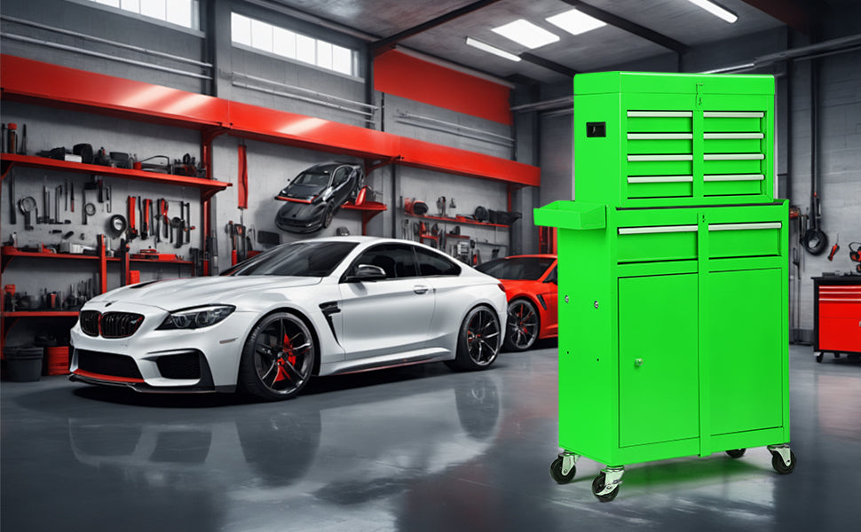 5-Drawer Rolling Tool Chest -2-in-1 Lockable Tool Box With Wheels, Sliding Drawers & Detachable Top- Garage & Workshop Storage Cabinet, Green