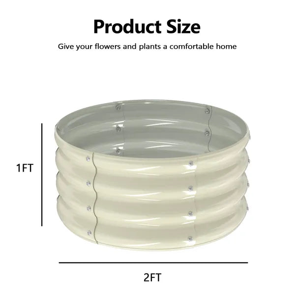 2 Pcs 2X2X1ft Raised Garden Bed, Round Galvanized Outdoor Planter Box, Metal Garden Bed For Planting Vegetables Fruits Flowers, White