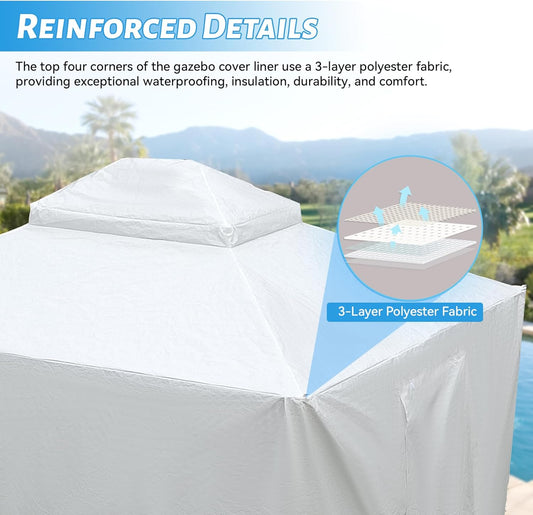 12 X12  Gazebo Cover For Hardtop Gazebos, Outdoor Universal Winter Gazebo Cover With Sidewalls And Mesh Windows, All Season Waterproof Enclosed Gazebo Cover, White