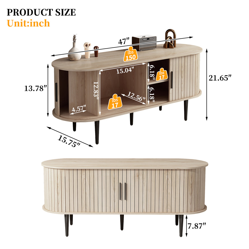 TV Stand, 47 Modern TV Console Table With Storage Compartment And Sliding Door, Gaming Entertainment Center With Cabinet For Living Room, Bedroom, Office Natural Wood Color