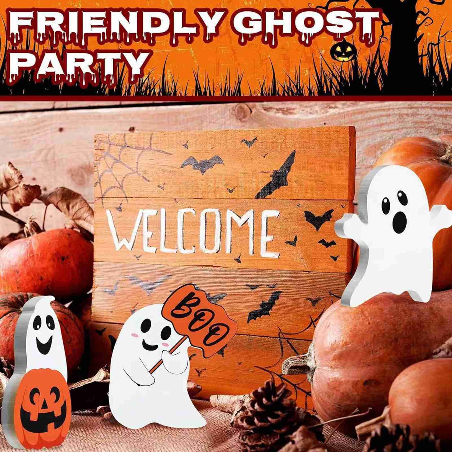5pcs Cute Ghost Table Sign Festival Decoration PVC Spooky Desk Ornaments Table Sign For Theme Party