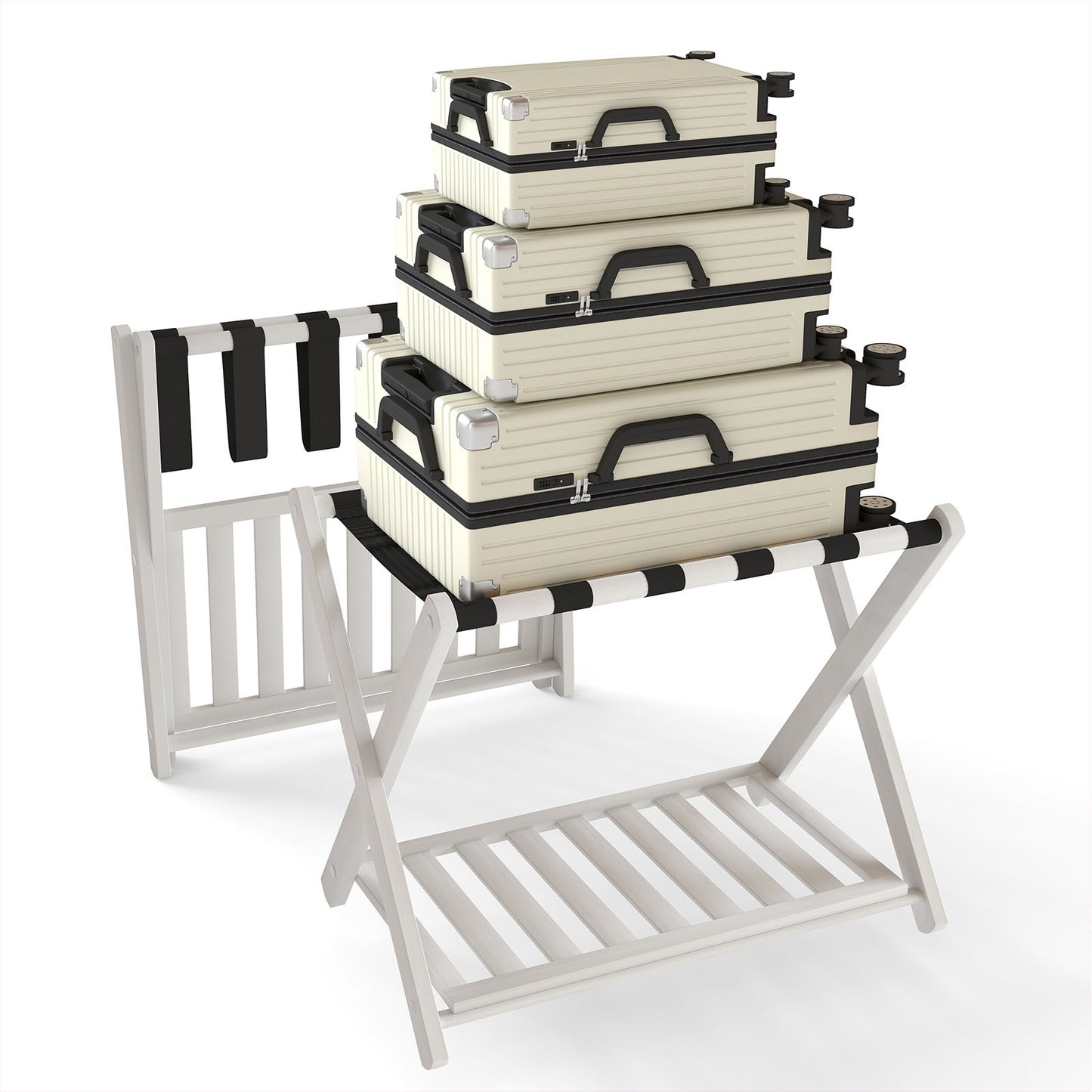 Luggage Rack Foldable Thickened Bamboo Suitcase Stand With Storage Shelf For Hotel Bedroom Guest Room