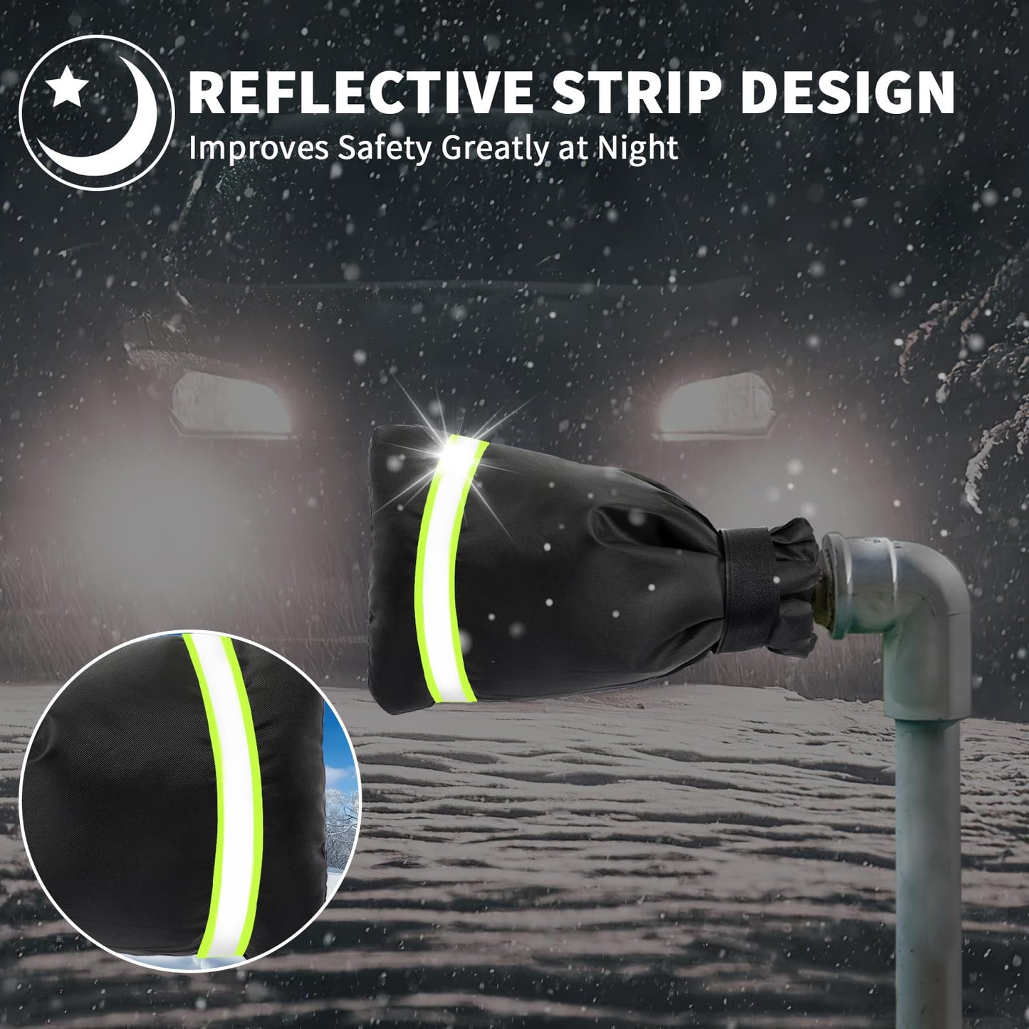 3PCS Outdoor Faucet Covers For Winter, 10.24 Inch H X 5.9 Inch W Faucet Socks For Freeze Protection, Reflective Blackupgraded Thicken Pipe Wrap Insulation Cover Socks, Faucet Freeze Protector