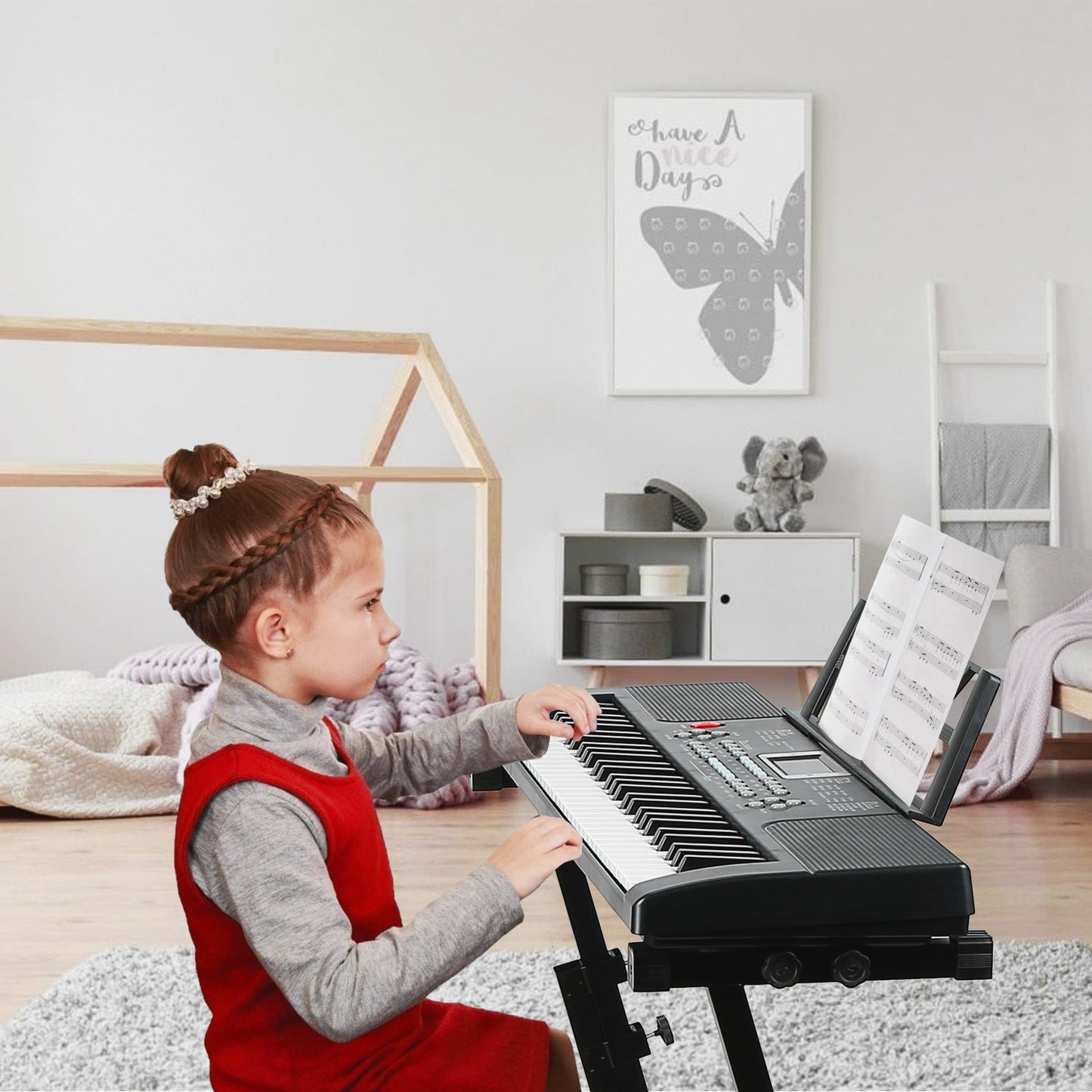 1P 61 Keys Digital Music Electronic Keyboard Electric Musical Piano Instrument Kids Learning Keyboard With Stand Microphone For Beginners