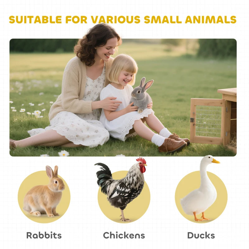 Wooden Rabbit Hutch Bunny Hutch Cage Guinea Pig With Waterproof Roof, No Leak Tray And Feeding Trough, For Rabbits, Chickens, Ducks