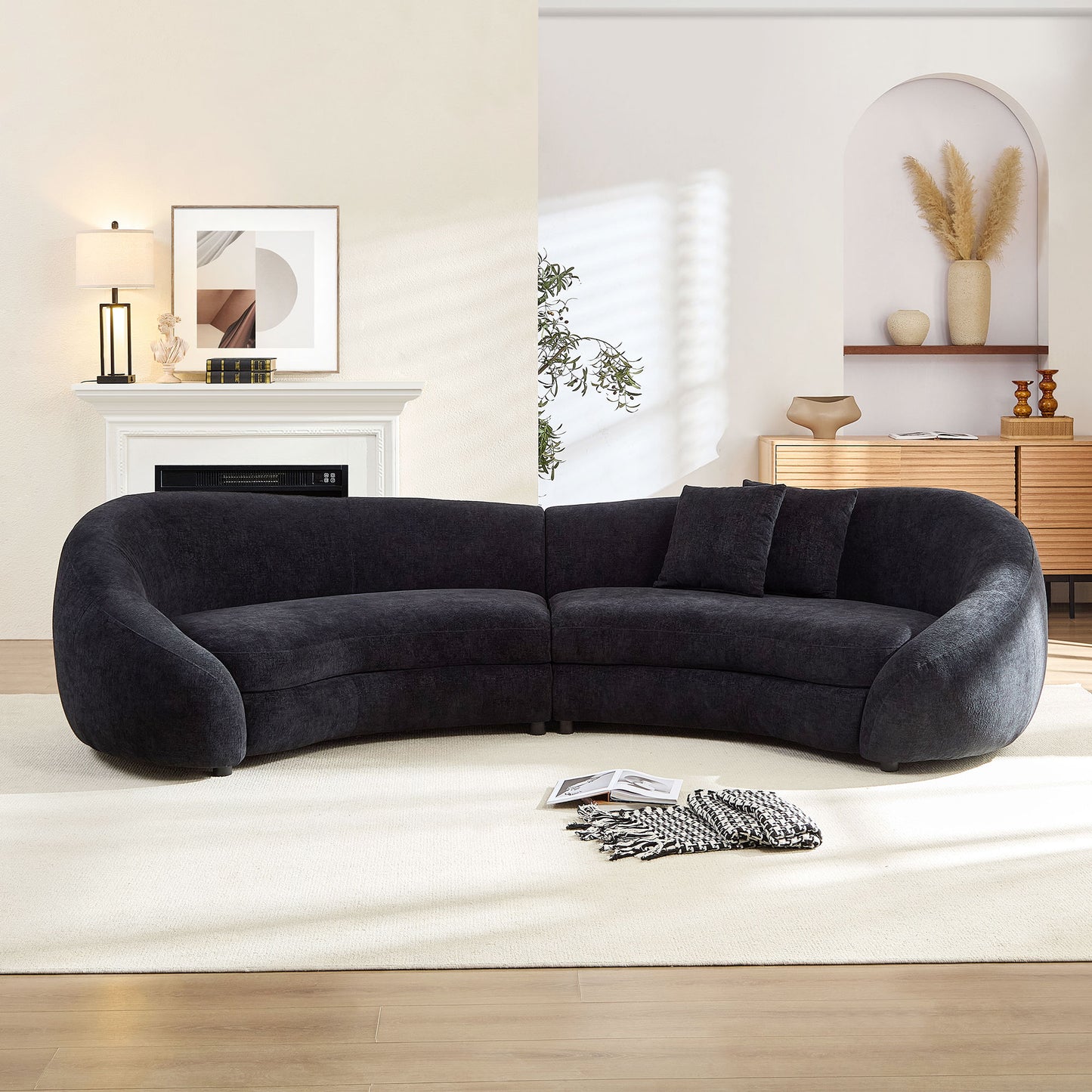 125.98  Modern Curved Sofa With Elegant Love Heart Design For Living Room BLACK