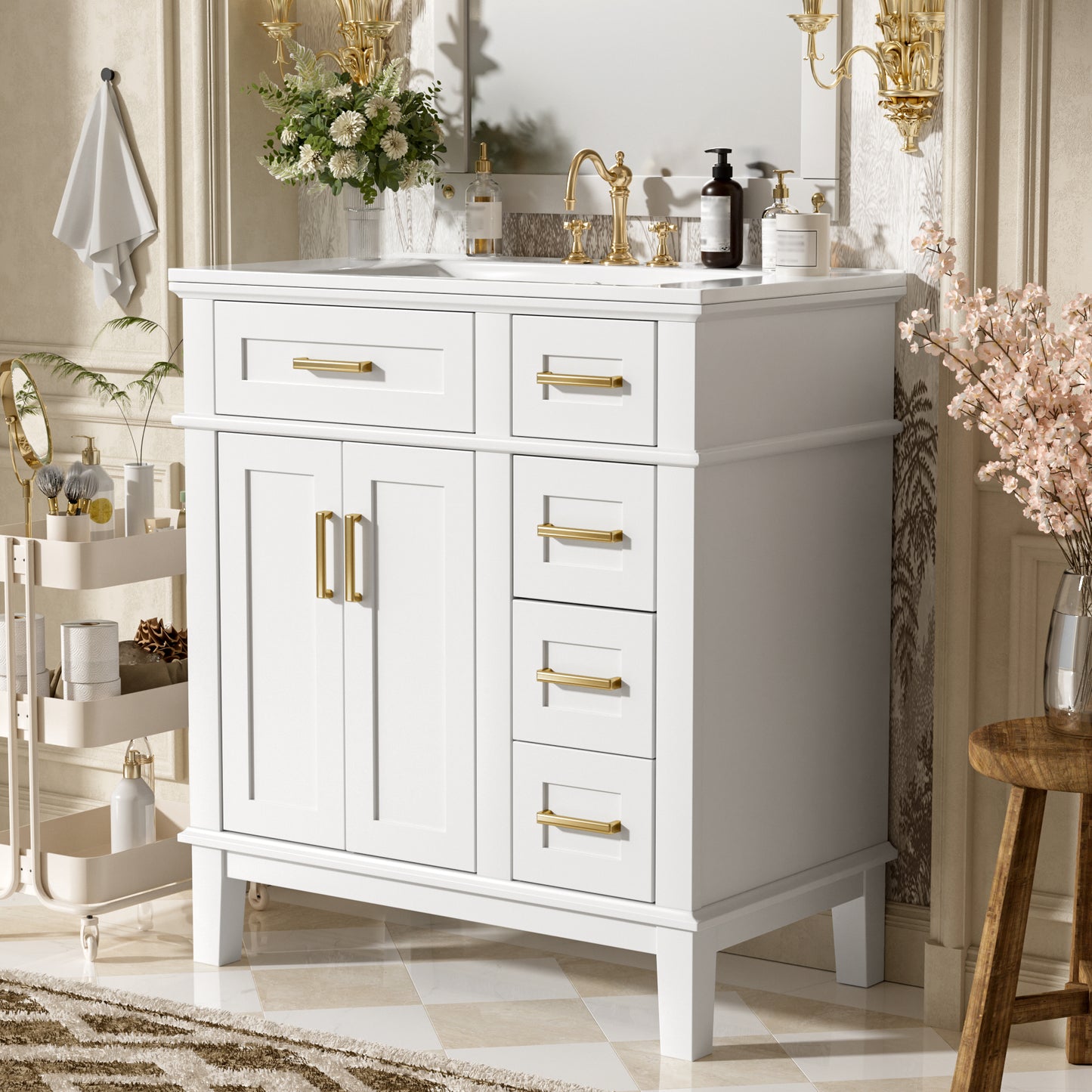 30  Bathroom Vanity With Ceramic Sink, Modern Storage Cabinet With Soft-Close Doors, Deep Drawer & Standard Drawer, Stylish Bath Vanity For Small Bathrooms Old SKU N729P276610K