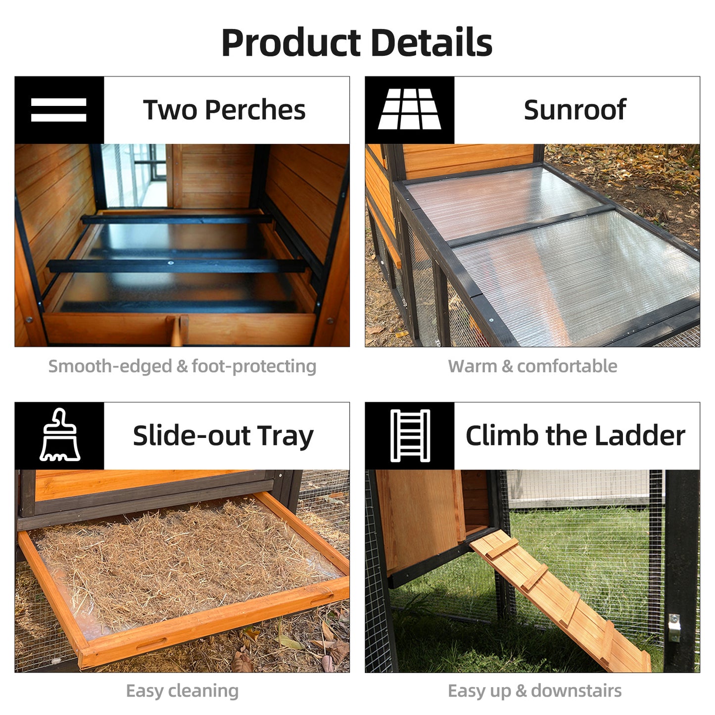 Prohibited Platform-Temu,brown  Black Wooden Chicken Coop, Large Outdoor Hen House With Run And Nesting Box Poultry Cage, Rabbit Hutch, Waterproof Anti-UV Panel For Backyard