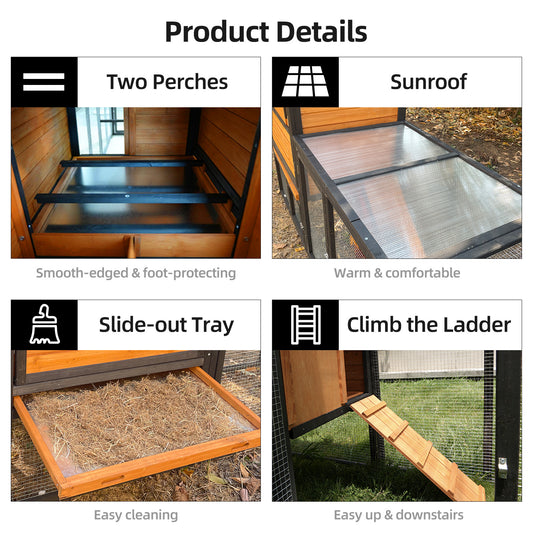 Prohibited Platform-Temu,brown  Black Wooden Chicken Coop, Large Outdoor Hen House With Run And Nesting Box Poultry Cage, Rabbit Hutch, Waterproof Anti-UV Panel For Backyard