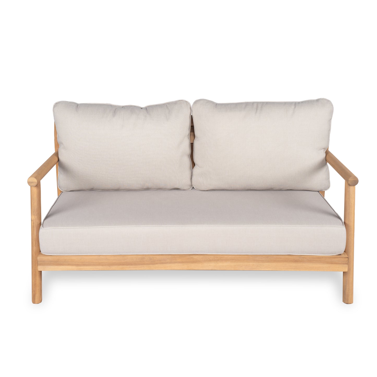 Patio Acacia Wood Loveset Sofa With Water-resistant Cushion, Teak   Beige