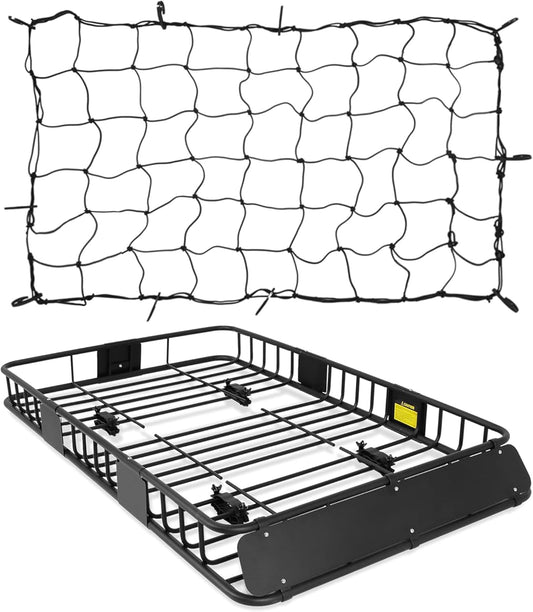 Roof Rack Basket With Net,Rooftop Steel Roof Rack,Cargo Carrier With 250 Lbs Capacity,Extension Black Car Top Luggage Holder 64x 39 Universal For SUV Wagon Seden