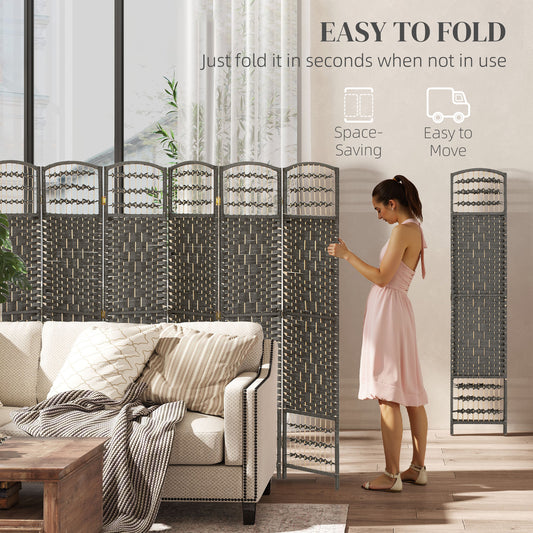 8 Panel Folding Room Divider Portable Privacy Screen Wave Fiber Room Partition For Home Office Dark Gray