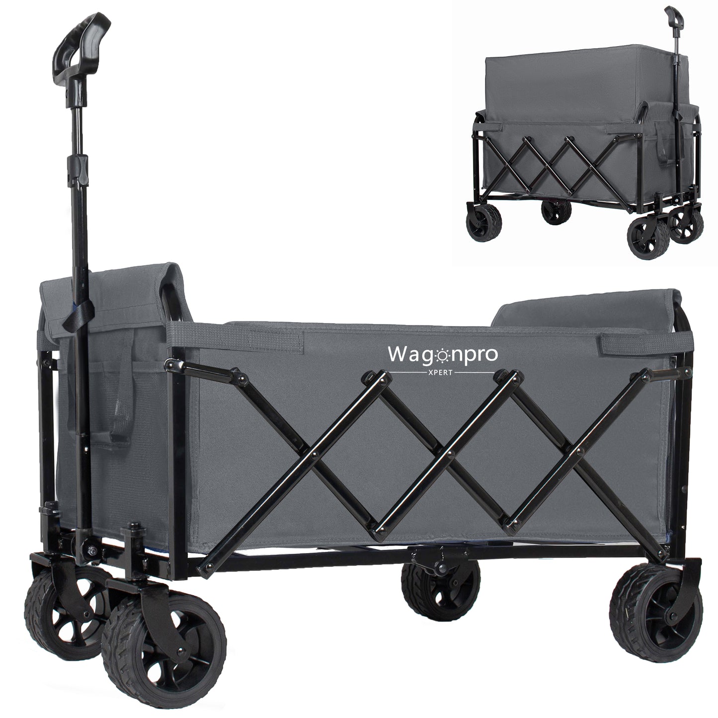 Upgraded 5x2  Wide Wheels- Expandable Dual- Layer Utility Wagon With   Extra Space  220lbs Capacity Grocery Cart For Camping  Shopping  Sports  Gardening  Fishing  Gray