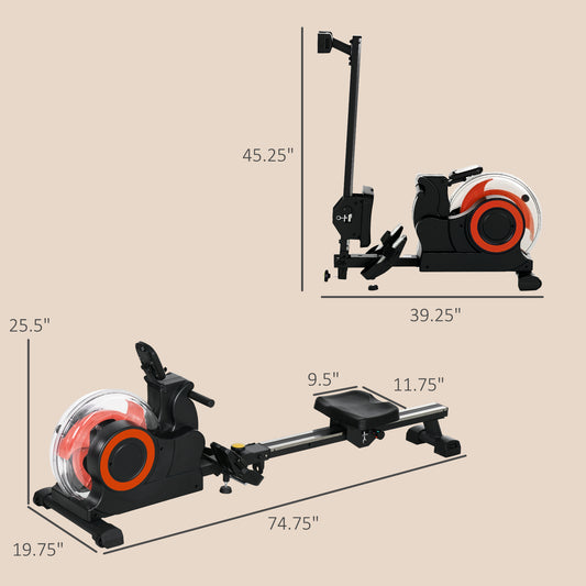 Foldable Rower Machine, Water Rowing Machine With Wheels, LCD Monitor And Tablet Holder For Cardio Training, Red