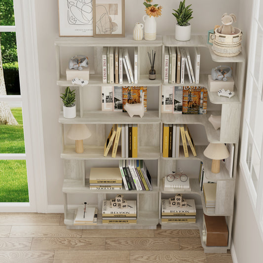 Set Of 2 Free Combination Bookcase Space Saving Corner Bookshelf 55cm Plus 80cm Length Light Grey Color And Other 4 Colors For Option, 2 Bookcases Group L Shaped Bookcase X 1    I Shaped Bookcase X 1