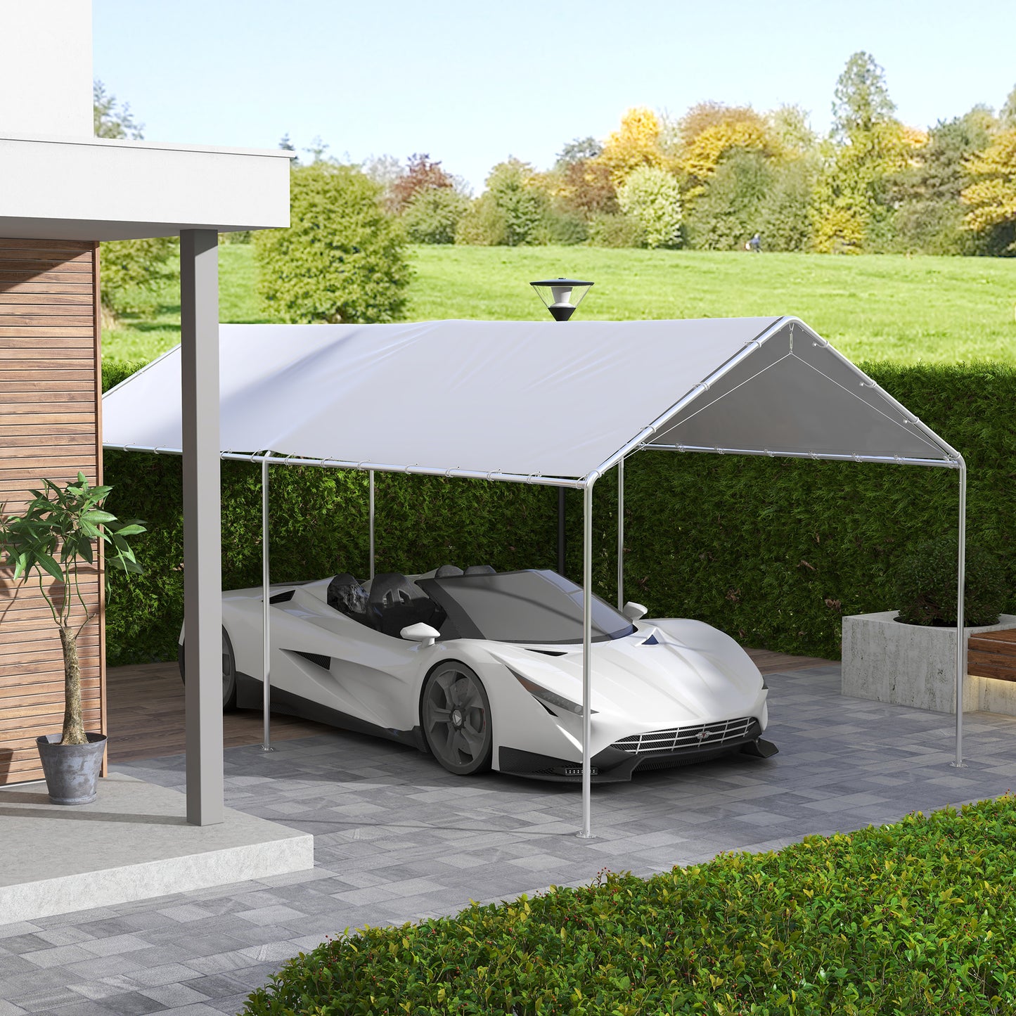 10 X 20ft Carport Roof, UV Resistant Canopy Replacement Cover With Ball Bungee Cords, White