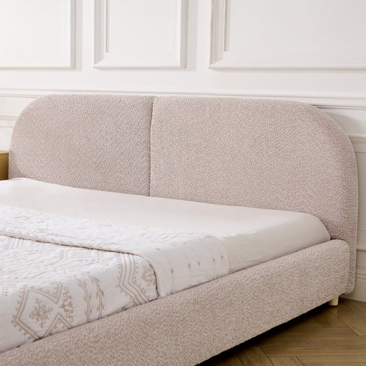 King Size Upholstered Bed Frame, Modern Minimalist Style With Tall Curved Headboard, Premium Circle Yarn Fabric & Sturdy Leg Support, Mattress Not Included-Pink