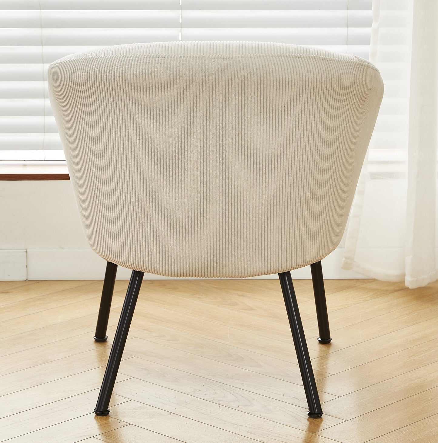 Corduroy Accent Chair With Black Metal Legs, Modern Upholstered Armchair, Comfy Barrel Chair For Living Room Bedroom