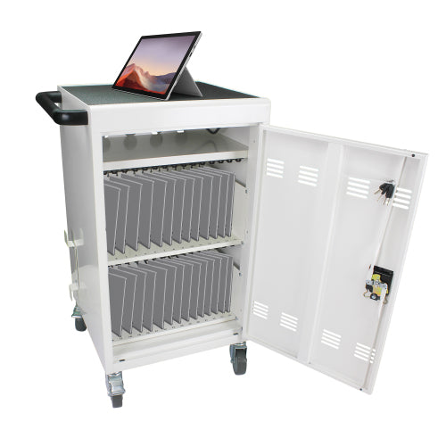 30 2Bay Mobile School Charging Cart Station For Chromebook, Tablet And Laptop Computer With Power Strip Included, Assembly Required-WHITE