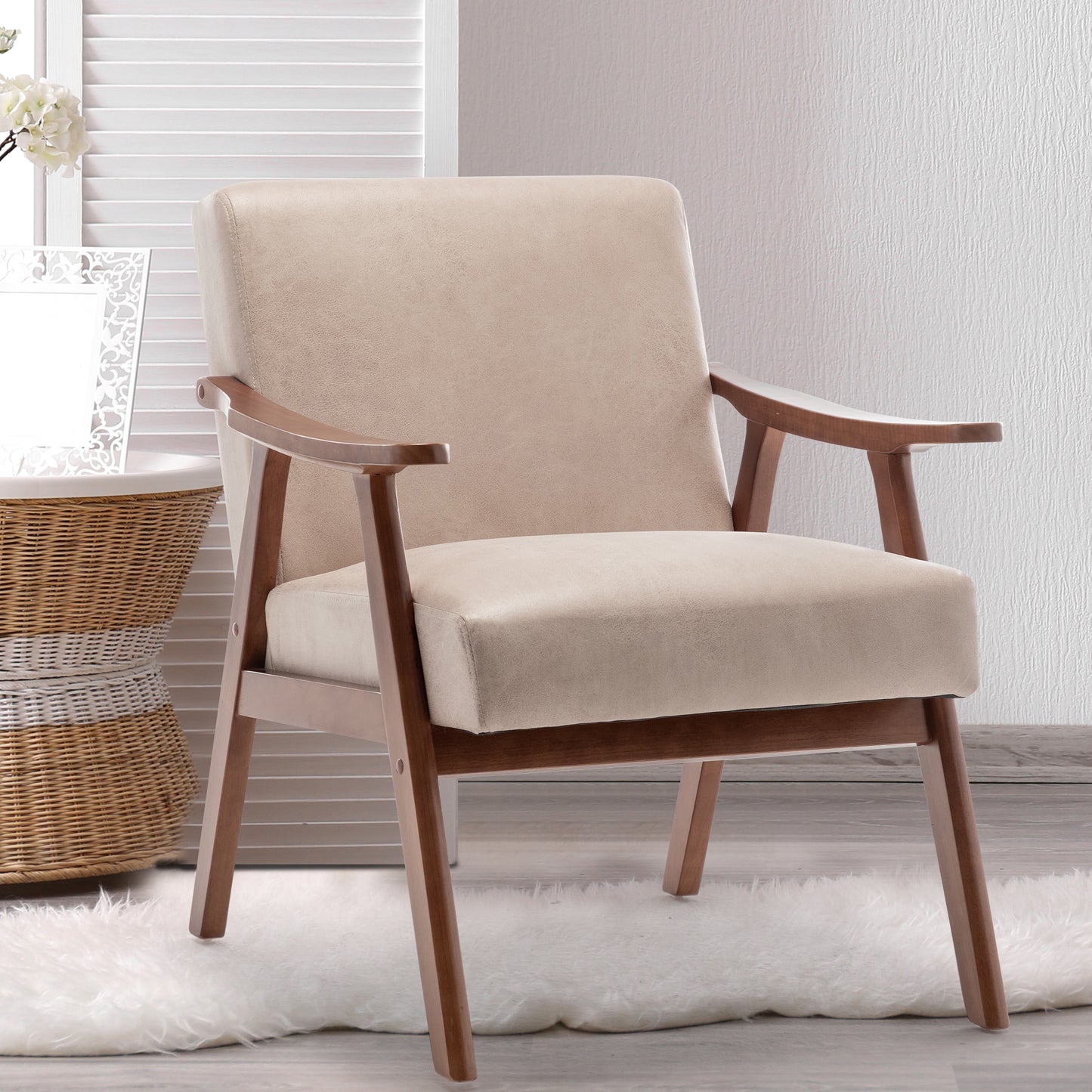 Mid-Century Modern Chair, Living Room Chair With Solid Wood Frame, Accent Chair Extra-Thick Backrest, Wingback Chair For Bedroom, Reading Room, Living Room, Lounge Chair Indoor