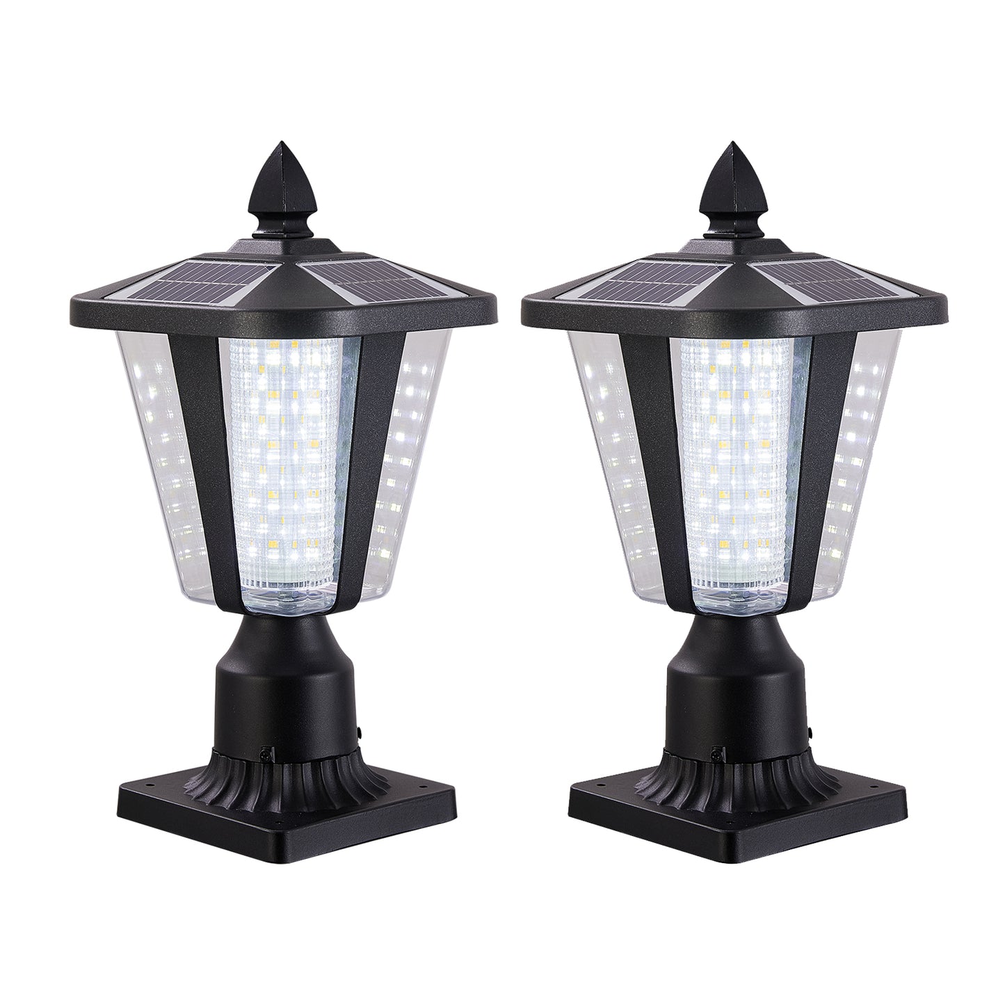 15 H Solar Powered Outdoor Lantern, Modern Garden Light With LED For Pathways, Yards, And Driveways 2-Pack