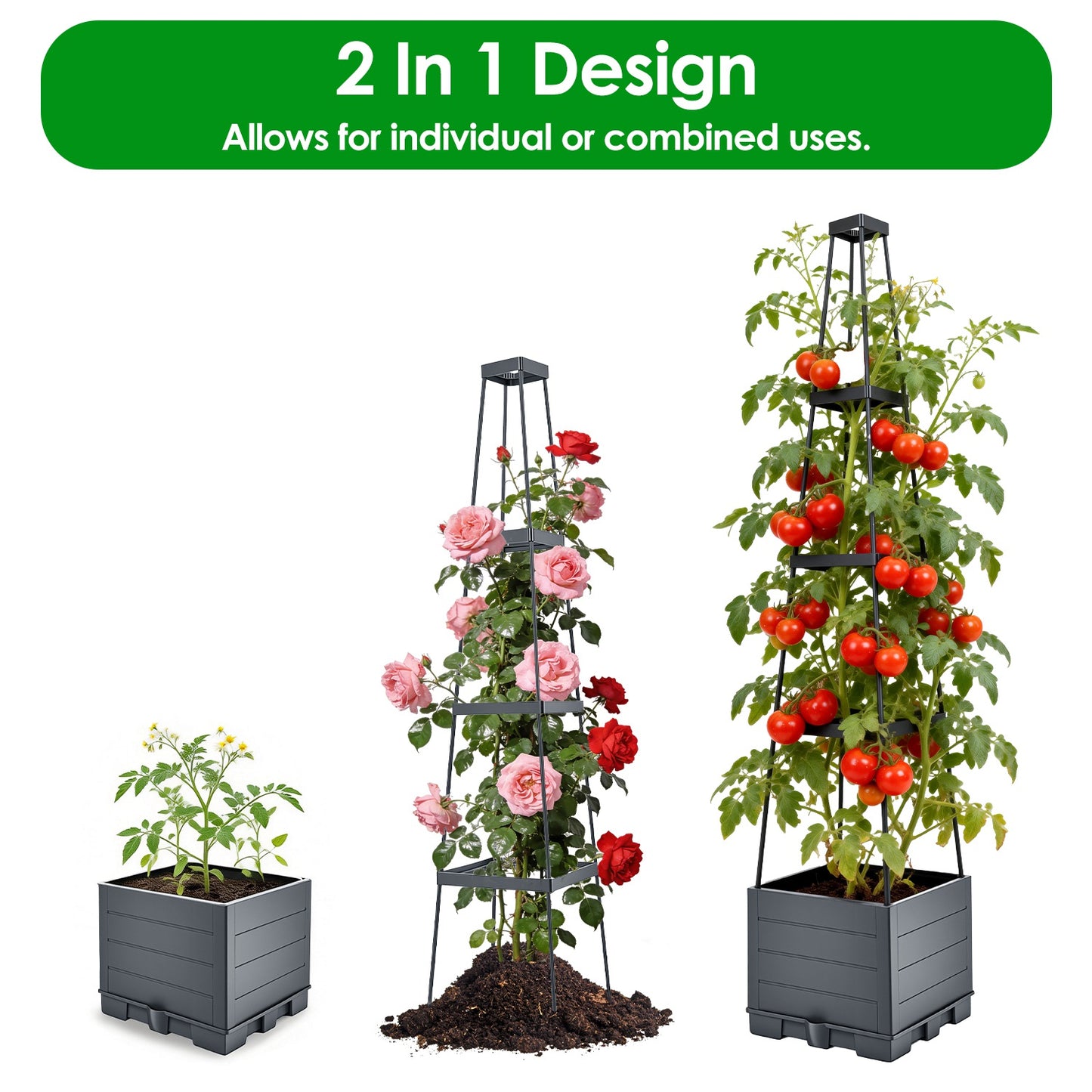 2Pack Raised Garden Bed Boxes With Trellis For Spring Decoration 56in Tomato Self-Watering Planter Box Indoor Outdoor With 4 Adjustable Heights 10 Clips 65FT Ties For Climbing Vegetables Flowers Vines