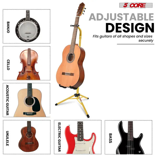 5 Core Guitar Stand Floor Adjustable Heavy Duty W Neck Holder For Acoustic Electric Classic Bass - GSH HD YLW
