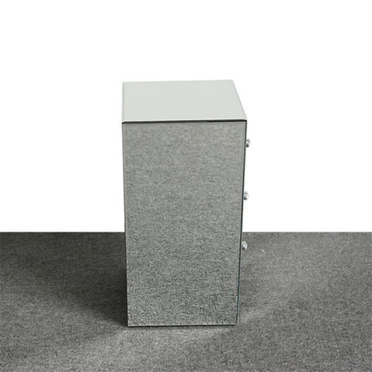 Mirror Bedside Table - Three Drawers, Silver Color