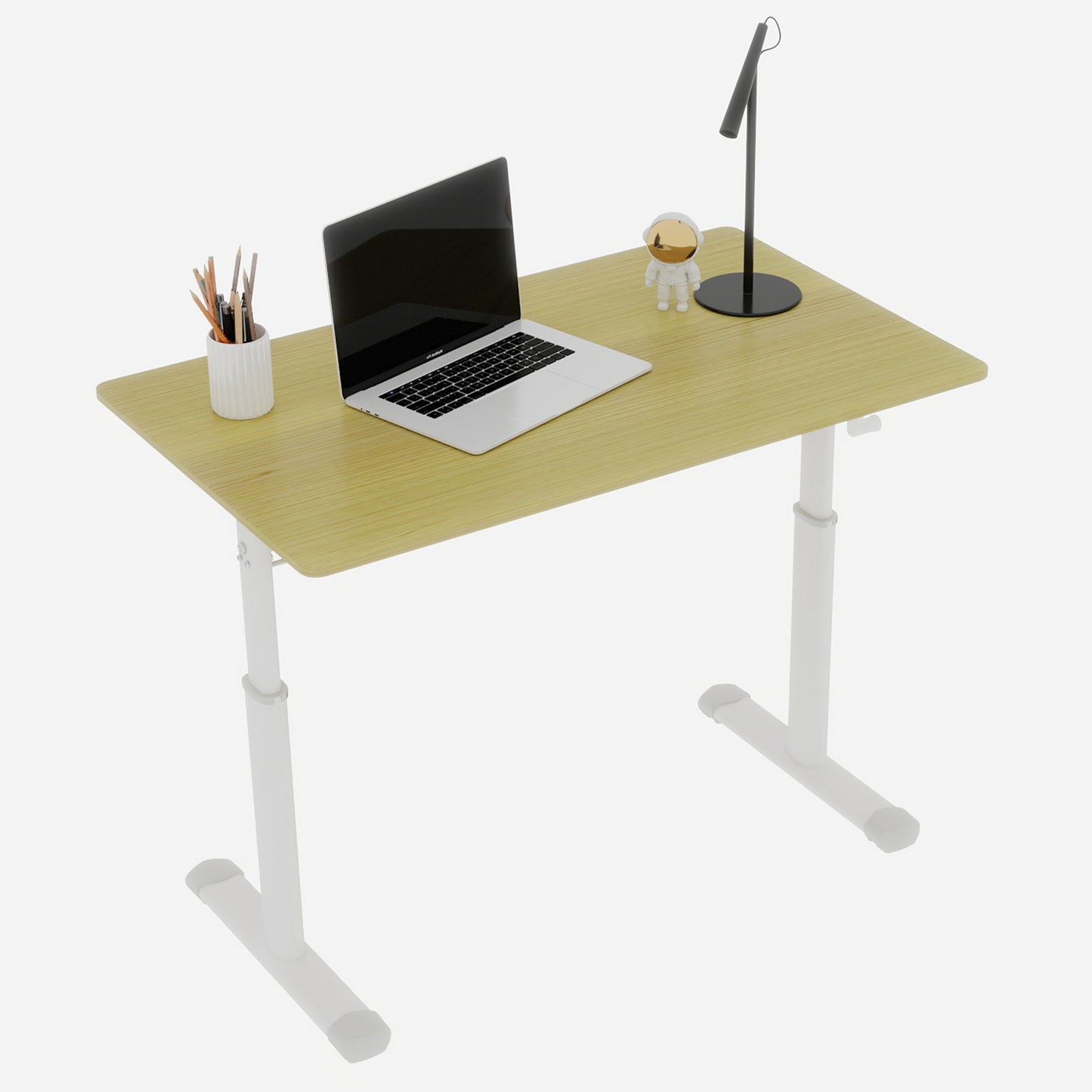 Adjustable Study Desk Suitable For Children And Adults, Height-adjustable, Multifunctional Home Office Desk, Compact Design, Desktop Dimensions 60cm X100cm, White Frame With Natural Wood-colored Tab