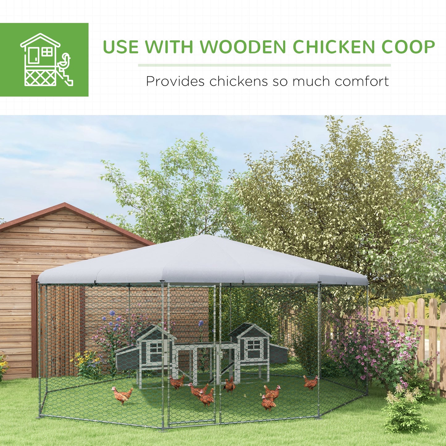 PawHut Large Metal Chicken Coop Chicken Run For Chicken, Ducks And Rabbits With Waterproof And Anti-UV Cover, Walk-in Poultry Cage Hen House For Outdoor And Yard Farm Use, 17' X 15.7' X 9'