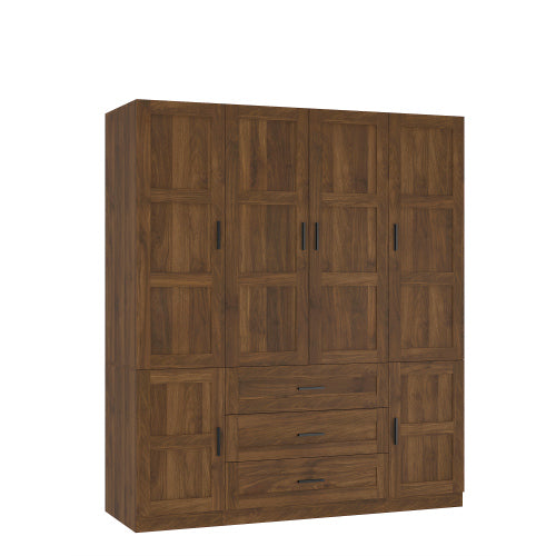 Tall Bedroom Armoire, 6 Door Armoire Wardrobe Closet With Big 3 Drawers, Wooden Freestanding Bathroom Armoire Cabinet With Shelves And Hanging Rod, Clothes Storage Organizer For Bedroom, Guest Room