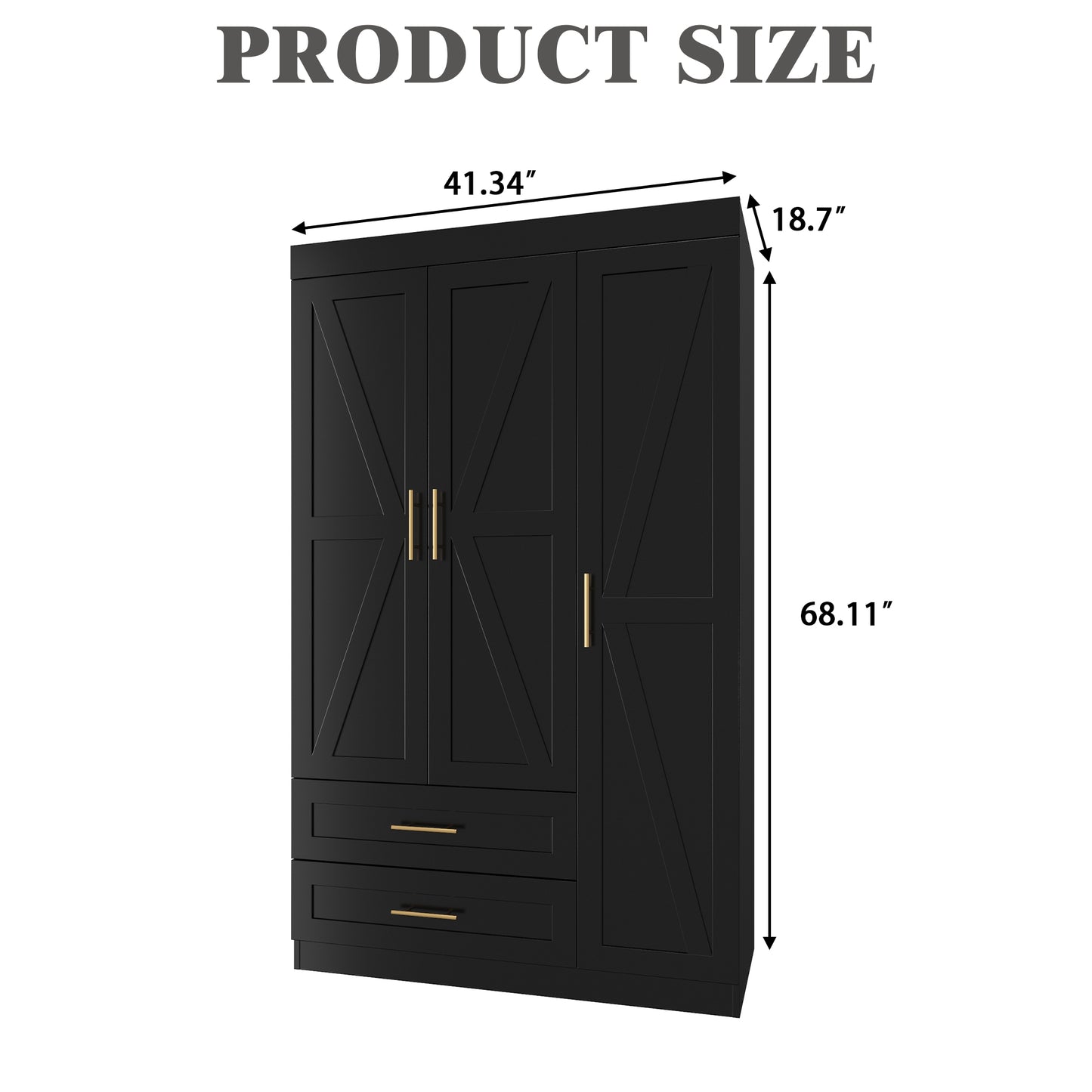 Shaker Style Classic Three-Door Wardrobe, Wood Bedroom Armoire With Hanging Rod And Shelves, Spacious Storage Closet, Modern Farmhouse Design