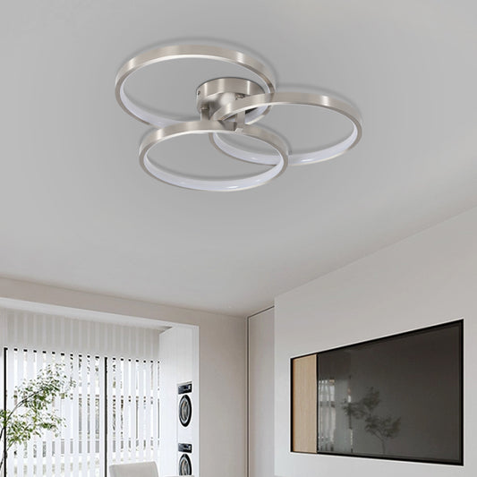 20in Modern LED Ceiling Light Fixture - Circular 3-Ring Design, Dimmable, Contemporary Brushed Nickel Finish For Living Room, Bedroom & Office