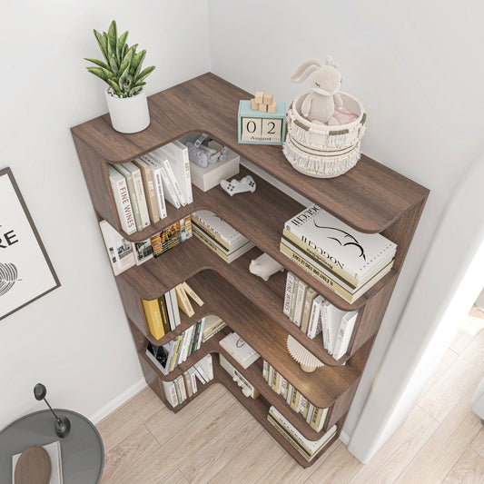 90cm 35.43 Extended Size 5-Tier Freestanding L-Shaped Corner Bookshelf For Living Room,Bedroom,home Office Wooden Bookcase With Anti-drop Panel And Anti Tipping Device,Display Shelf Open Storage