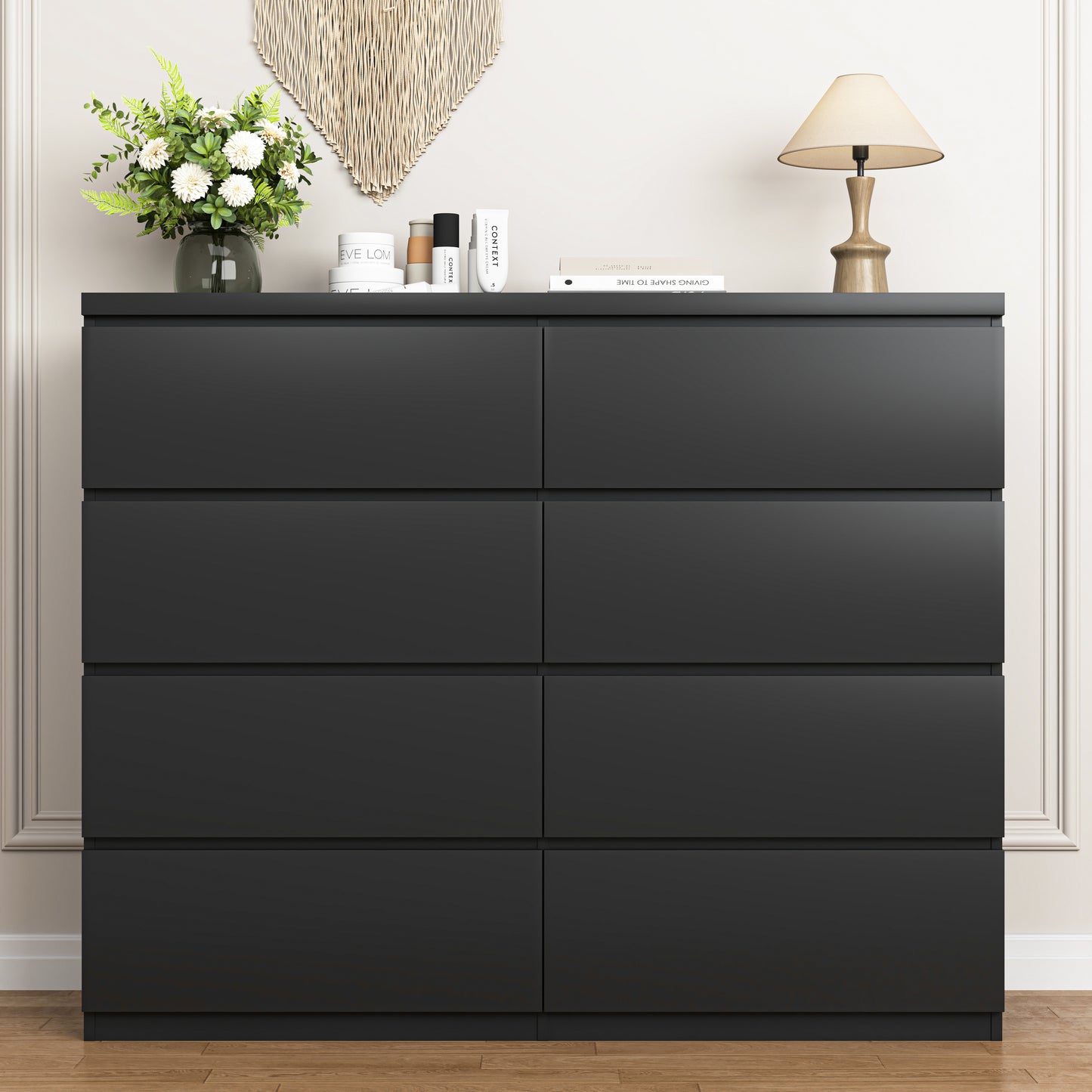 8 Drawers Dresser For Bedroom, Wood Bedroom Dresser Modern Drawer Chest, 8 Chest Of Drawer, Tall Dresser For Closet, Dressers Organizer For Living Room, Closet,Black